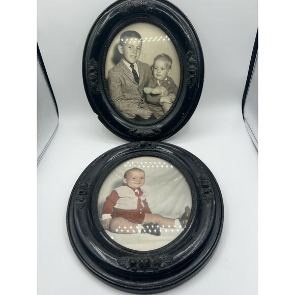 2 Vintage Wooden Carved Picture Frames With Glass Black‎ Beautiful Detail - Picture 1 of 10